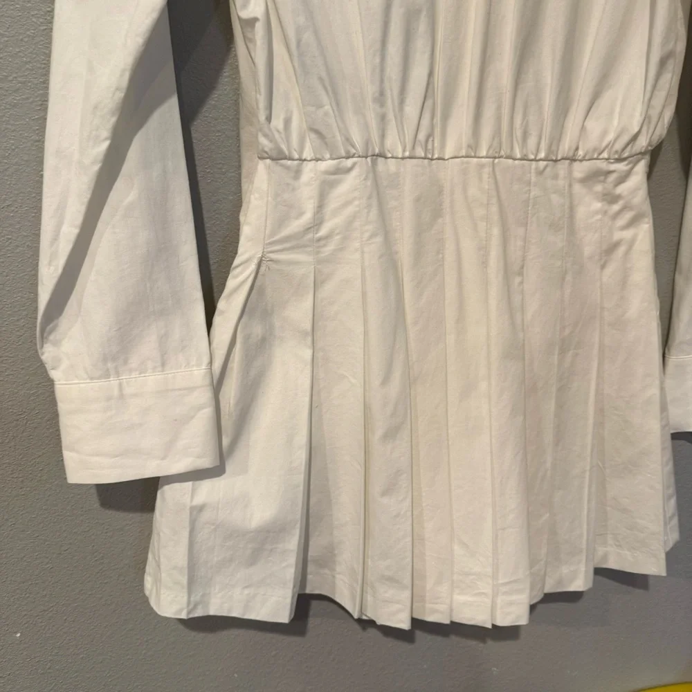 NWT Zara White Cotton Short Shirt Dress Size S Pleated - Picture 8 of 9